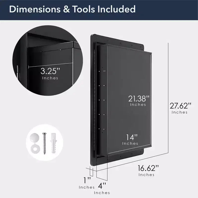 Organizzatore portaoggetti da parete in metallo nero con mensole in vetro 42x70 cm