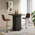 Tavolo da Bar Quadrato Minimalista 31,5'', Piano in MDF effetto Legno Scuro con Robusto Piedistallo e Poggiapiedi in Metallo, Tavolino da Pub Compatto per 2-4 Persone