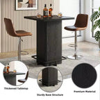 Tavolo da Bar Quadrato Minimalista 31,5'', Piano in MDF effetto Legno Scuro con Robusto Piedistallo e Poggiapiedi in Metallo, Tavolino da Pub Compatto per 2-4 Persone
