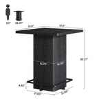 Tavolo da Bar Quadrato Minimalista 31,5'', Piano in MDF effetto Legno Scuro con Robusto Piedistallo e Poggiapiedi in Metallo, Tavolino da Pub Compatto per 2-4 Persone