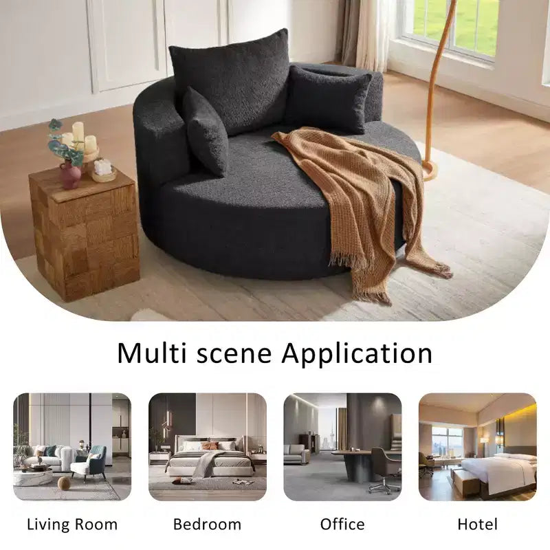 Sedia Girevole a 360° Poltrona Girevole a Barile Rotonda con 3 Cuscini Rimovibili per Salotto, Camera da Letto, Ufficio e Hotel, Verde