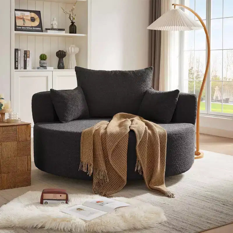 Sedia Girevole a 360° Poltrona Girevole a Barile Rotonda con 3 Cuscini Rimovibili per Salotto, Camera da Letto, Ufficio e Hotel, Verde