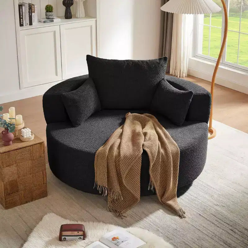 Sedia Girevole a 360° Poltrona Girevole a Barile Rotonda con 3 Cuscini Rimovibili per Salotto, Camera da Letto, Ufficio e Hotel, Verde