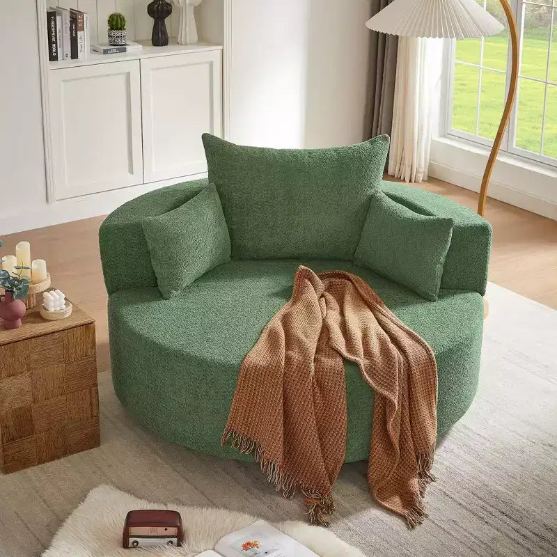 Sedia Girevole a 360° Poltrona Girevole a Barile Rotonda con 3 Cuscini Rimovibili per Salotto, Camera da Letto, Ufficio e Hotel, Verde