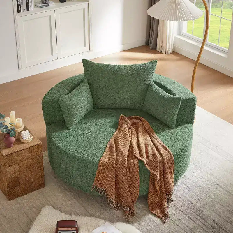 Sedia Girevole a 360° Poltrona Girevole a Barile Rotonda con 3 Cuscini Rimovibili per Salotto, Camera da Letto, Ufficio e Hotel, Verde