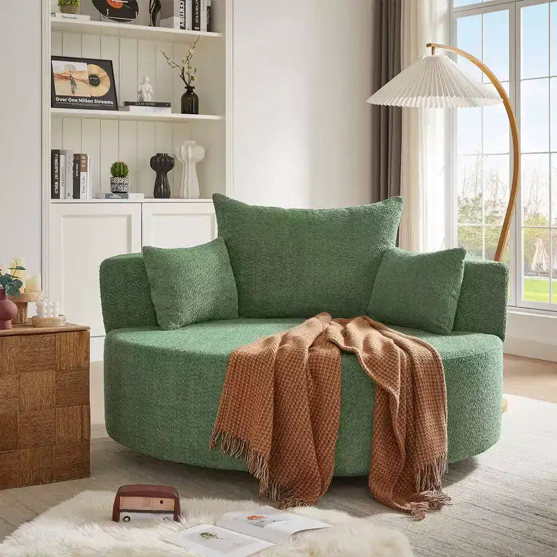 Sedia Girevole a 360° Poltrona Girevole a Barile Rotonda con 3 Cuscini Rimovibili per Salotto, Camera da Letto, Ufficio e Hotel, Verde