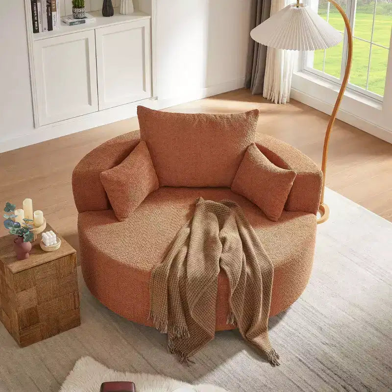 Sedia Girevole a 360° Poltrona Girevole a Barile Rotonda con 3 Cuscini Rimovibili per Salotto, Camera da Letto, Ufficio e Hotel, Verde