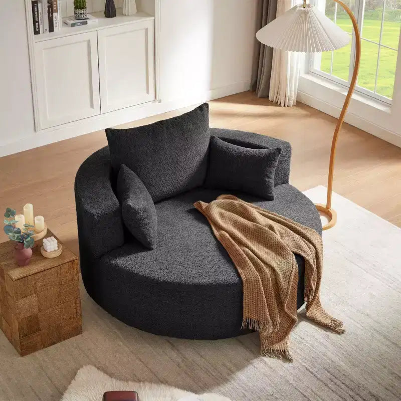 Sedia Girevole a 360° Poltrona Girevole a Barile Rotonda con 3 Cuscini Rimovibili per Salotto, Camera da Letto, Ufficio e Hotel, Verde