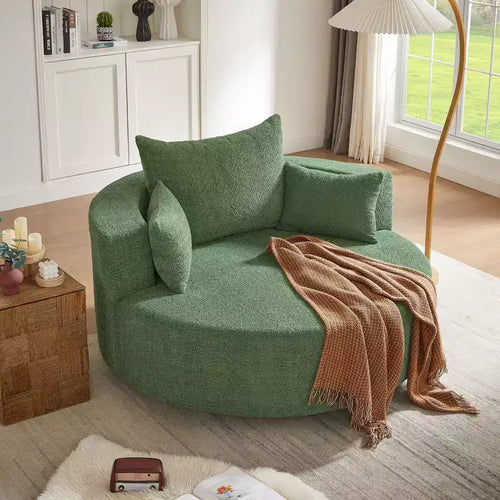 360 Swivel Chair Accent Barrel Chair Swivel Round Sofa Chair with 3 Removable Pillows for Living Room, Bedroom, Office and Hotel, Green