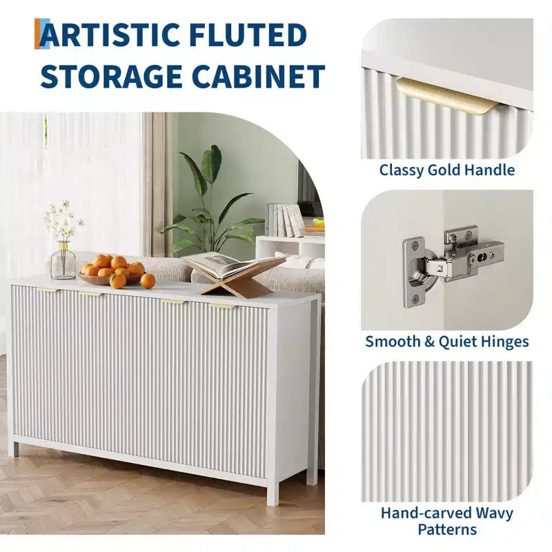 Mobile Credenza a 55 ante con spazio contenitivo, Tavolino da caffè in legno con ripiani regolabili, Tavolo Consolle da ingresso, Credenza moderna per soggiorno