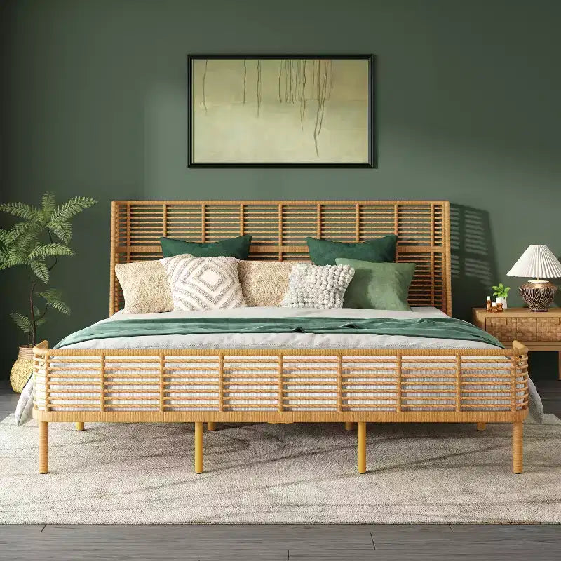 Christopher Knight Home Shadow Coastal Grid PE Wicker Bed with Wingback Headboard