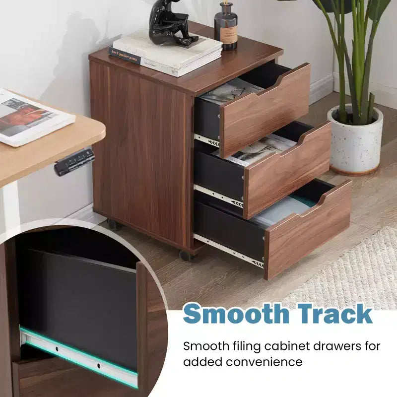 Cassettiera verticale a 3 cassetti su ruote in legno mobile sotto scrivania con rotelle per ufficio domestico