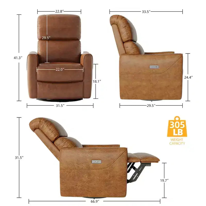 Poltrona Reclinabile Girevole a Dondolo, Glider Rivestito in Ecopelle con Supporto Lombare, Schienale Alto, Reclino Manuale