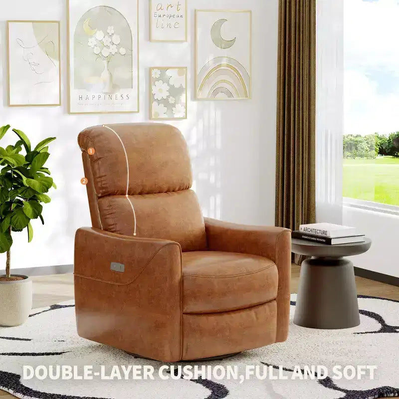 Poltrona Reclinabile Girevole a Dondolo, Glider Rivestito in Ecopelle con Supporto Lombare, Schienale Alto, Reclino Manuale