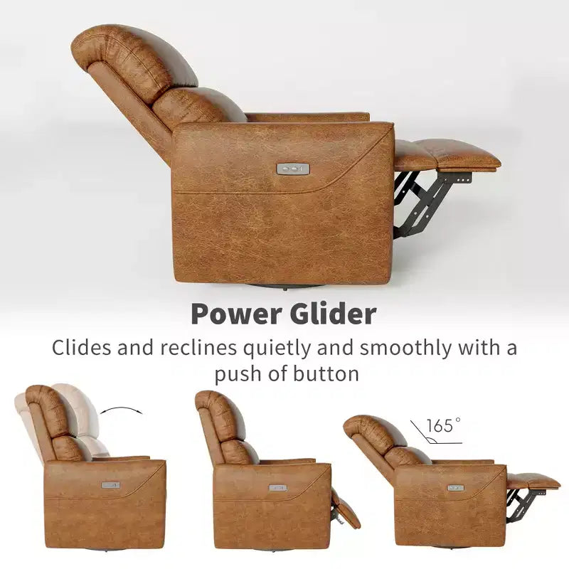 Poltrona Reclinabile Girevole a Dondolo, Glider Rivestito in Ecopelle con Supporto Lombare, Schienale Alto, Reclino Manuale