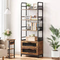 70.87 Bookshelf with Drawers, Rustic Bookshelves, 4 Tiers Open Storage Shelves, Farmhouse Bookshelf for Bedroom, Living Room, Home Office, Brown