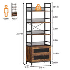 Libreria 70.87 con Cassetti, Librerie Rustiche, Scaffali a Giorno a 4 Livelli, Libreria Stile Rustico per Camera da Letto, Soggiorno, Ufficio, Marrone