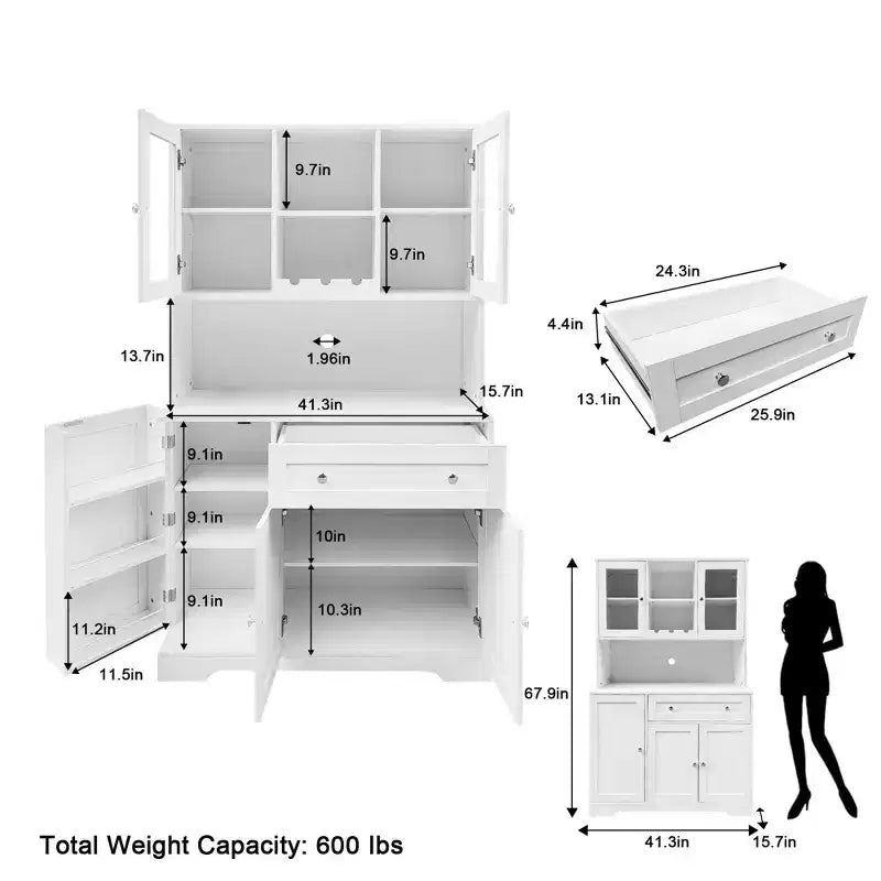 67.9 Mobile dispensa alto da cucina, armadietto da appoggio con cassetto, armadietto da cucina con supporto per microonde, mobile bar per il caffè