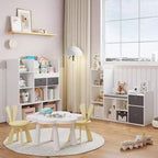 Libreria per bambini, larghezza 112 cm, contenitore per giocattoli, organizer, libreria bianca, cuscino per seduta, panca contenitore in legno a 6 scomparti, 2 cassetti, scaffale per armadietto per bambini