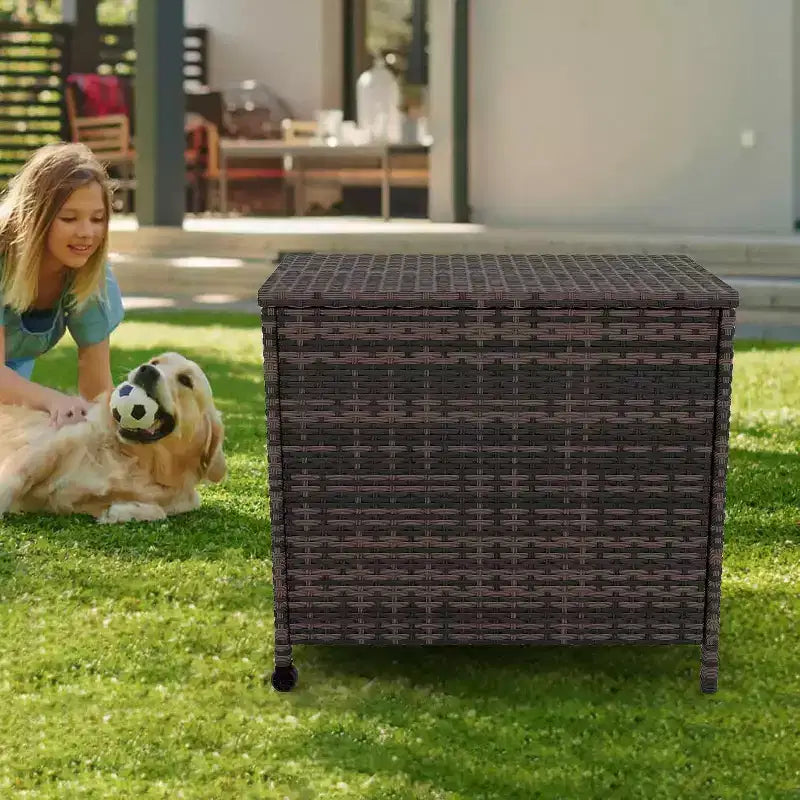 Baule portaoggetti da esterno da 300 litri con coperchio lucchettabile, impermeabile e resistente ai raggi UV, con ruote e maniglie per patio, giardino, bordo piscina