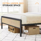 Struttura Letto con Testiera e Pediera in Rattan, Struttura Letto Bohémien con Supporti a Doghe in Metallo Resistenti, Nessuna Rete a Molle Necessaria