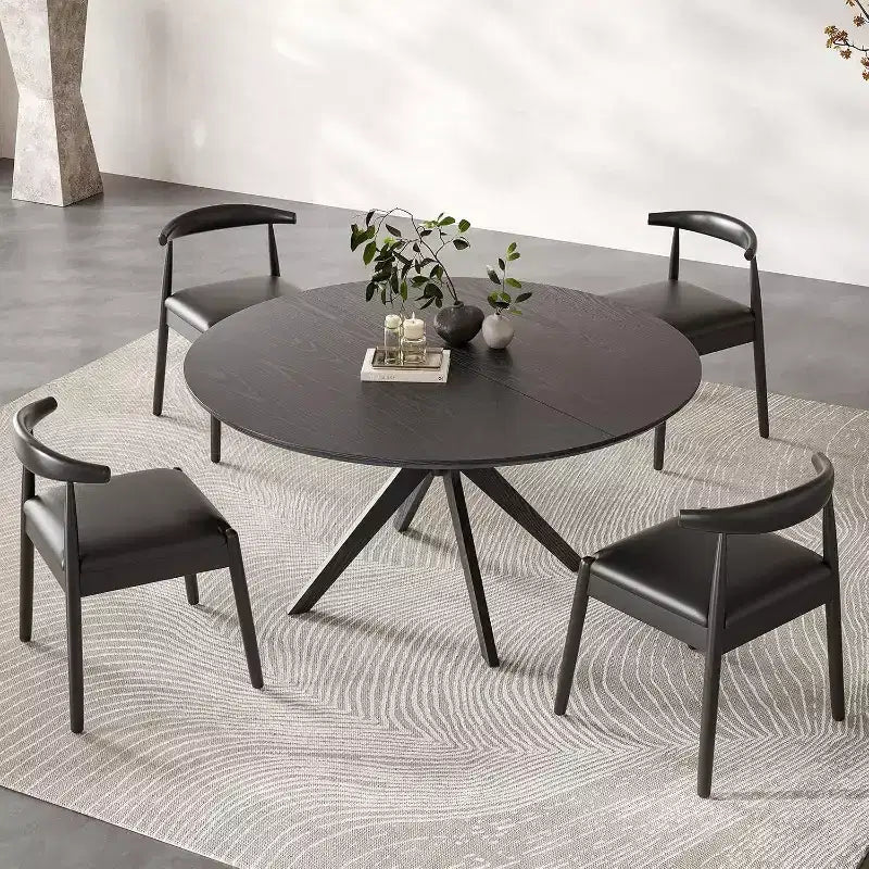 47.2 Tavolo da pranzo rotondo in legno massello per 4-6 persone Tavoli da pranzo moderni stile rustico per sala da pranzo e ristorante Nero