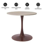 Tavolo da pranzo rotondo Bristol 27 con piano in pietra sinterizzata e base a piedistallo in acciaio color ciliegio per cucina e sala da pranzo moderne