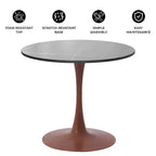 Tavolo da pranzo rotondo Bristol 27 con piano in pietra sinterizzata e base a piedistallo in acciaio color ciliegio per cucina e sala da pranzo moderne