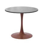 Tavolo da pranzo rotondo Bristol 27 con piano in pietra sinterizzata e base a piedistallo in acciaio color ciliegio per cucina e sala da pranzo moderne