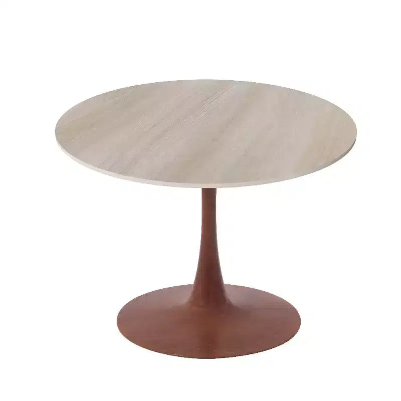 Tavolo da pranzo rotondo Bristol 27 con piano in pietra sinterizzata e base a piedistallo in acciaio color ciliegio per cucina e sala da pranzo moderne