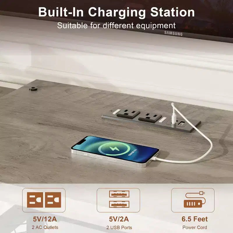 Mobile Porta TV con Luci LED per TV da 55/65/75 Pollici, Mobile TV Grande da 170 cm con Prese di Corrente, Consolle Media per Soggiorno