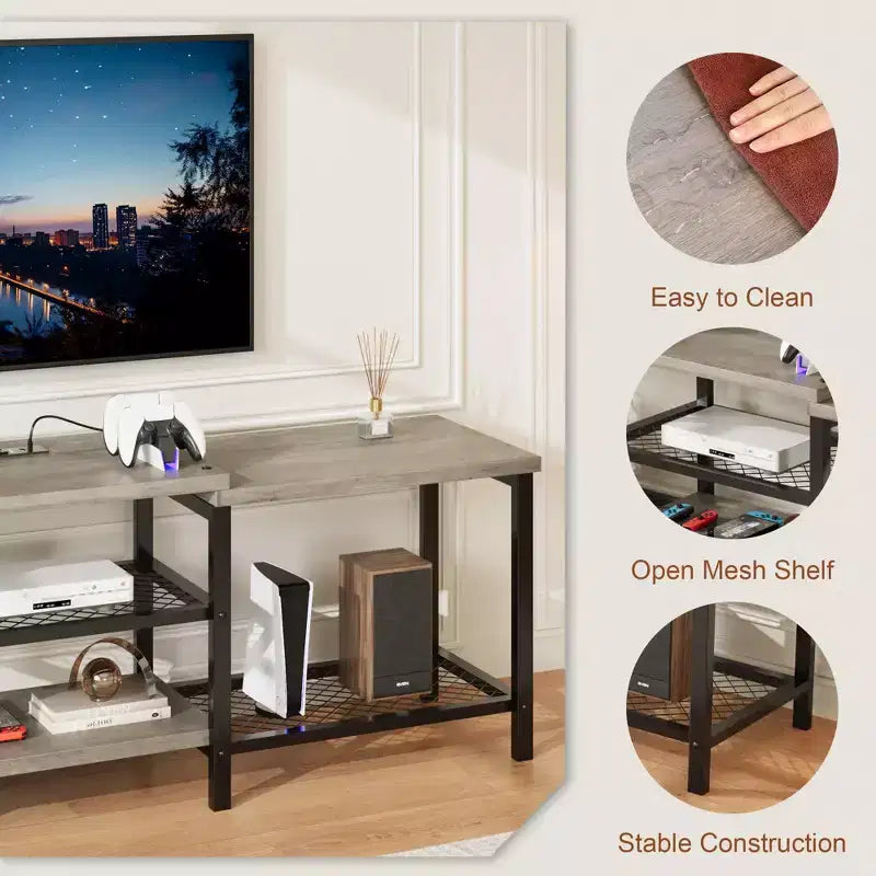 Mobile Porta TV con Luci LED per TV da 55/65/75 Pollici, Mobile TV Grande da 170 cm con Prese di Corrente, Consolle Media per Soggiorno