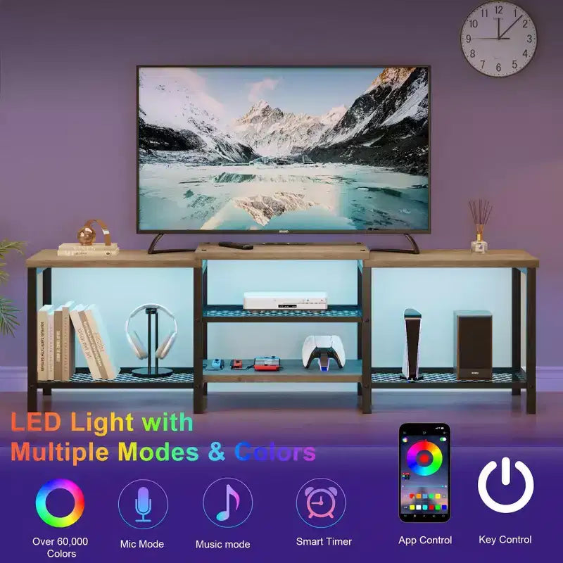 Mobile Porta TV con Luci LED per TV da 55/65/75 Pollici, Mobile TV Grande da 170 cm con Prese di Corrente, Consolle Media per Soggiorno