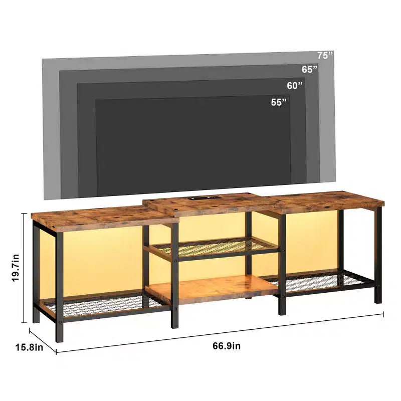 Mobile Porta TV con Luci LED per TV da 55/65/75 Pollici, Mobile TV Grande da 170 cm con Prese di Corrente, Consolle Media per Soggiorno