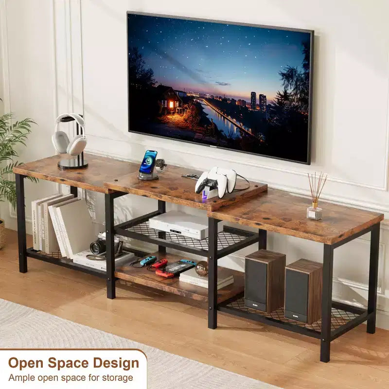 Mobile Porta TV con Luci LED per TV da 55/65/75 Pollici, Mobile TV Grande da 170 cm con Prese di Corrente, Consolle Media per Soggiorno