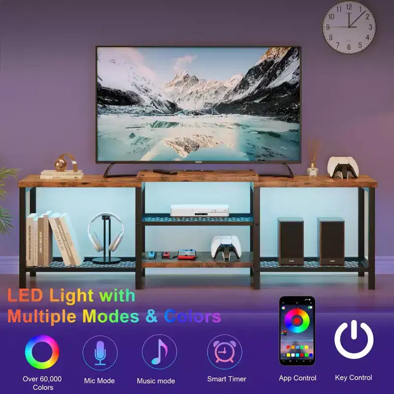 Mobile Porta TV con Luci LED per TV da 55/65/75 Pollici, Mobile TV Grande da 170 cm con Prese di Corrente, Consolle Media per Soggiorno