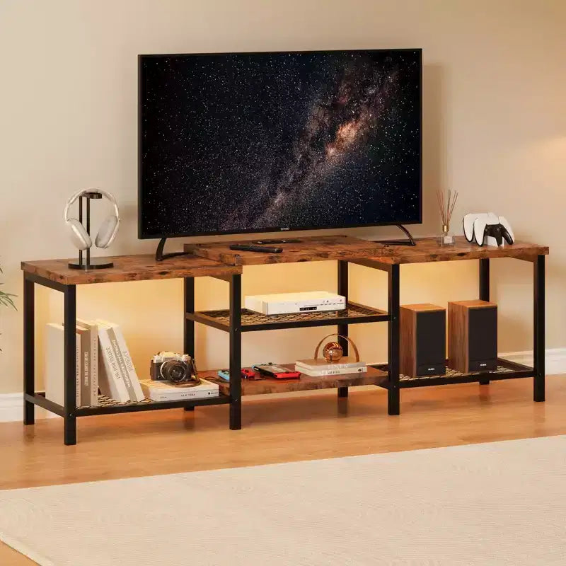 Mobile Porta TV con Luci LED per TV da 55/65/75 Pollici, Mobile TV Grande da 170 cm con Prese di Corrente, Consolle Media per Soggiorno