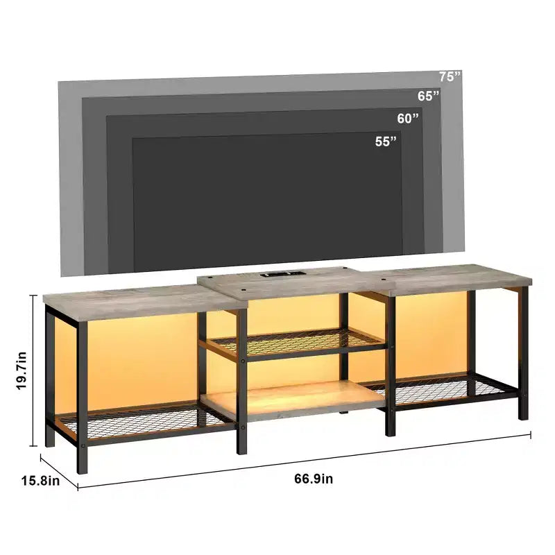 Mobile Porta TV con Luci LED per TV da 55/65/75 Pollici, Mobile TV Grande da 170 cm con Prese di Corrente, Consolle Media per Soggiorno