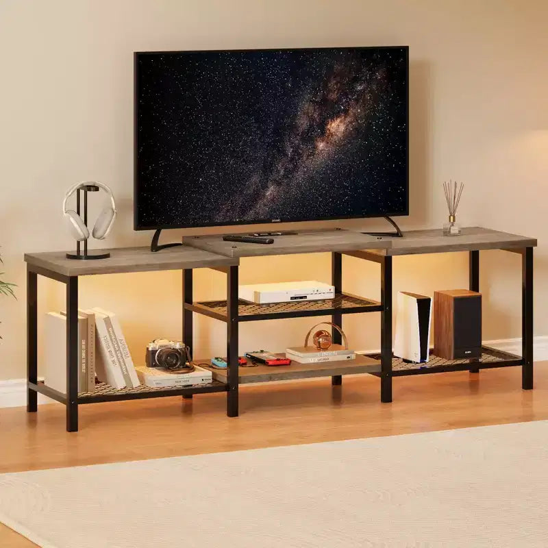 Mobile Porta TV con Luci LED per TV da 55/65/75 Pollici, Mobile TV Grande da 170 cm con Prese di Corrente, Consolle Media per Soggiorno