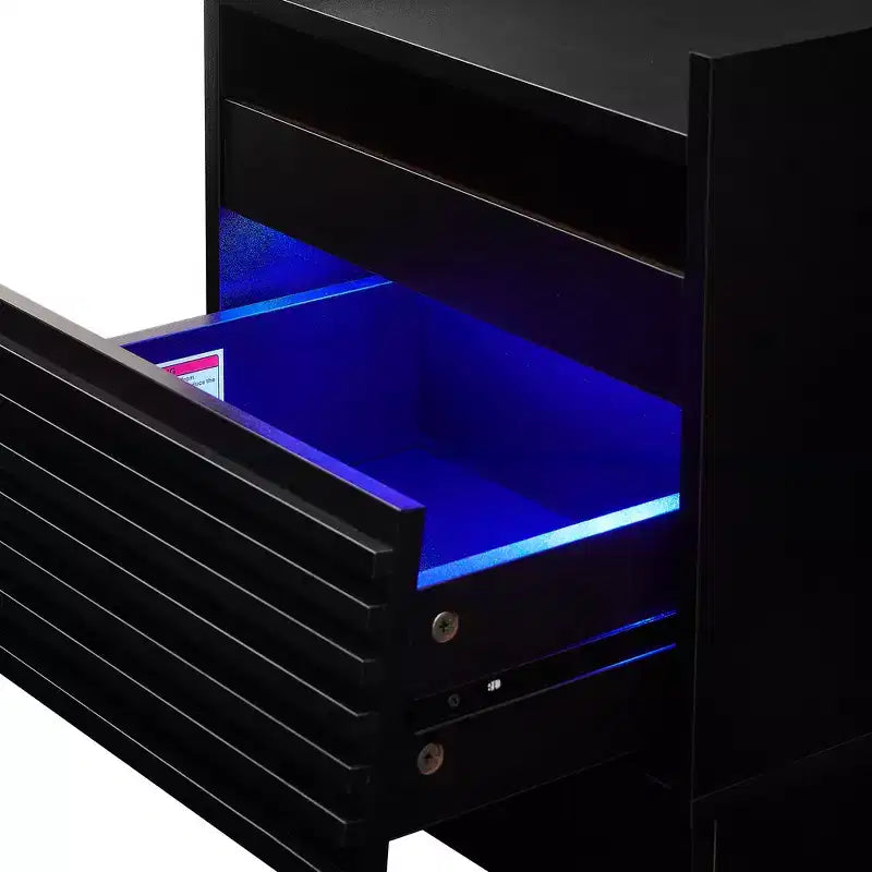 Comodino Moderno con 2 Cassetti, Luci LED e Porte di Ricarica, Ampio Spazio Contenitivo