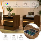Comodino Moderno con 2 Cassetti, Luci LED e Porte di Ricarica, Ampio Spazio Contenitivo