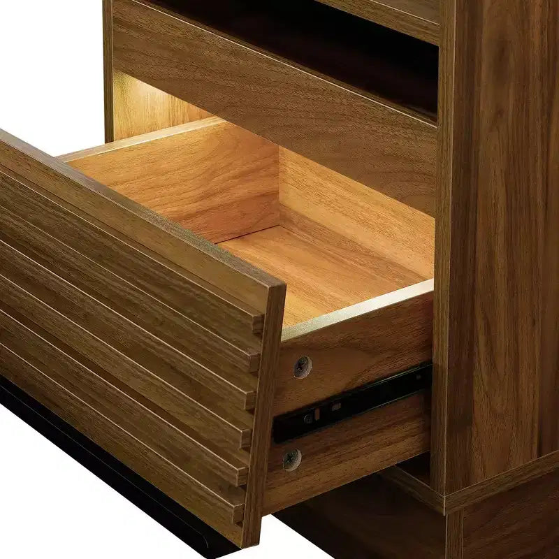 Comodino Moderno con 2 Cassetti, Luci LED e Porte di Ricarica, Ampio Spazio Contenitivo