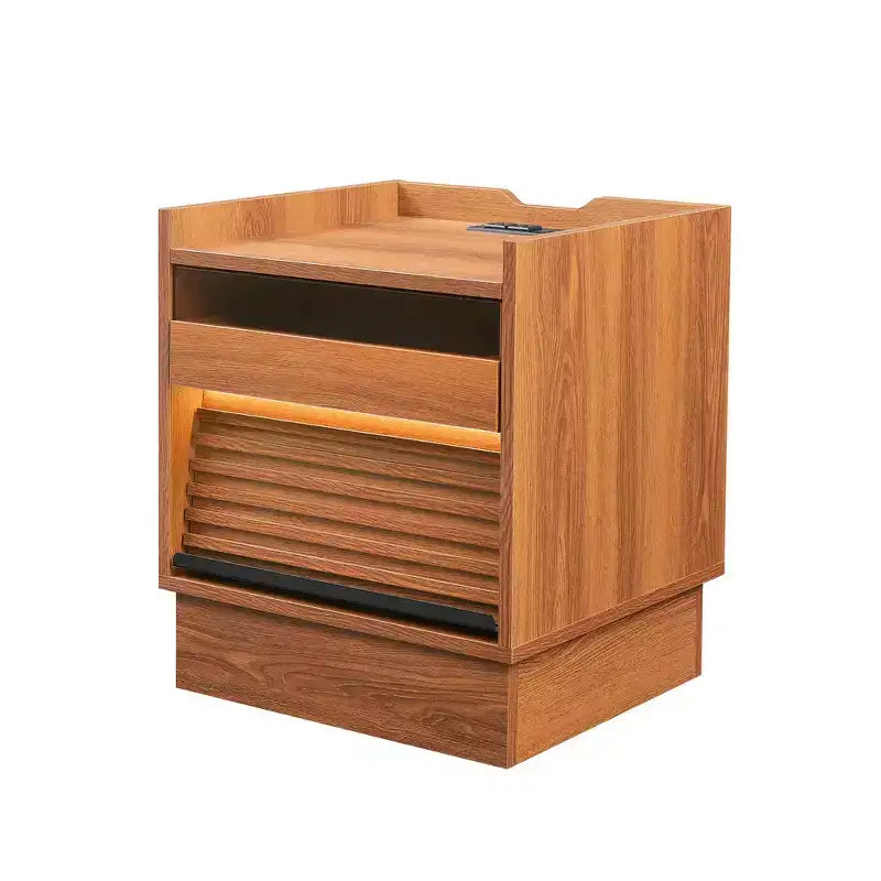 Comodino Moderno con 2 Cassetti, Luci LED e Porte di Ricarica, Ampio Spazio Contenitivo