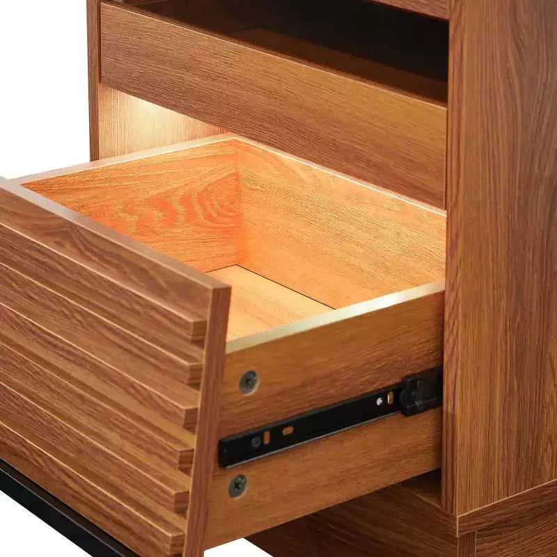 Comodino Moderno con 2 Cassetti, Luci LED e Porte di Ricarica, Ampio Spazio Contenitivo