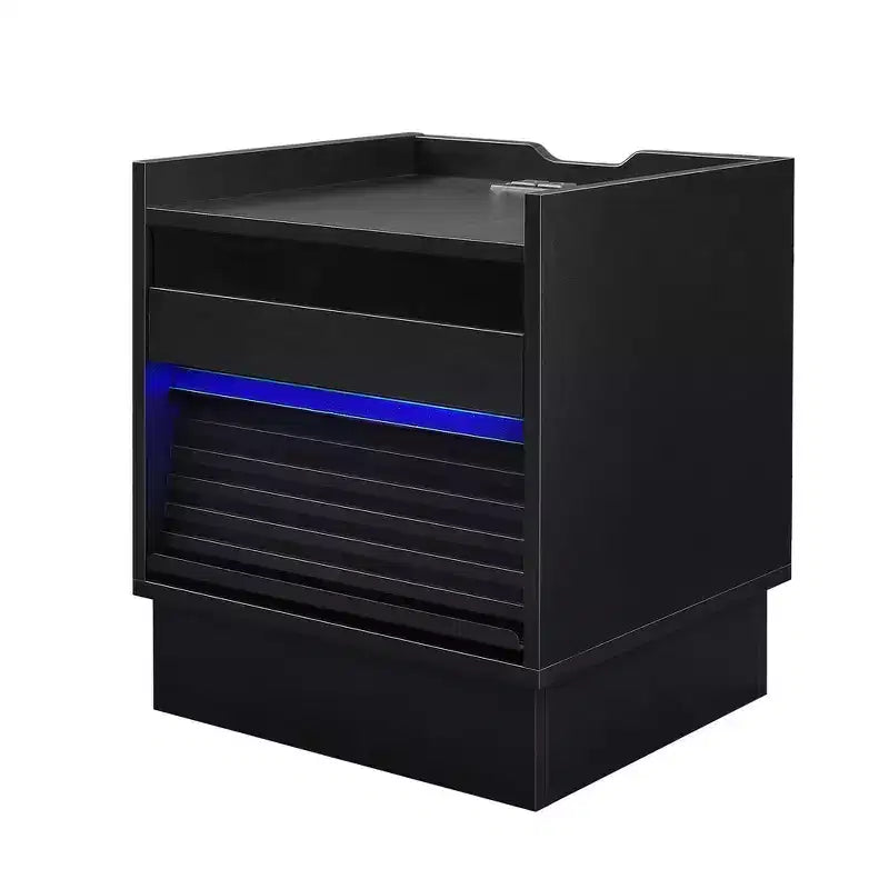 Comodino Moderno con 2 Cassetti, Luci LED e Porte di Ricarica, Ampio Spazio Contenitivo