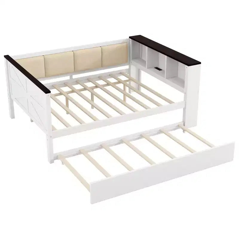 Daybed Gibson in Legno con Ripiani Contenitore e Schienale Imbottito
