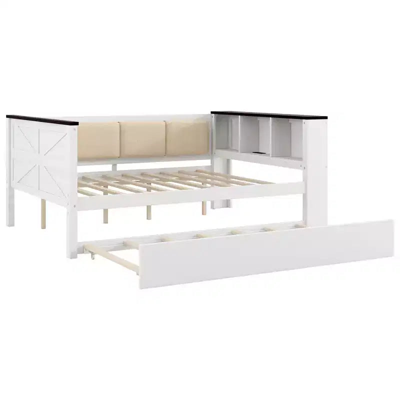Daybed Gibson in Legno con Ripiani Contenitore e Schienale Imbottito