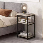 Tavolino a 3 ripiani, tavolino alto con struttura in metallo, tavolini da divano con contenitore per soggiorno, comodino con ripiano portaoggetti per camera da letto, bagno