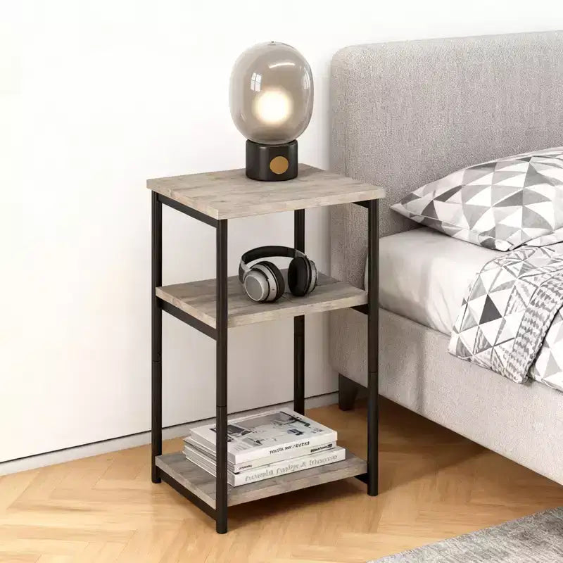Tavolino a 3 ripiani, tavolino alto con struttura in metallo, tavolini da divano con contenitore per soggiorno, comodino con ripiano portaoggetti per camera da letto, bagno