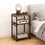 Tavolino a 3 ripiani, tavolino alto con struttura in metallo, tavolini da divano con contenitore per soggiorno, comodino con ripiano portaoggetti per camera da letto, bagno